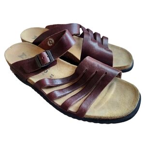 MEPHISTO Tarita Slide On Cork Buckle Brown Leather Comfort Sandals EU 41 US 10